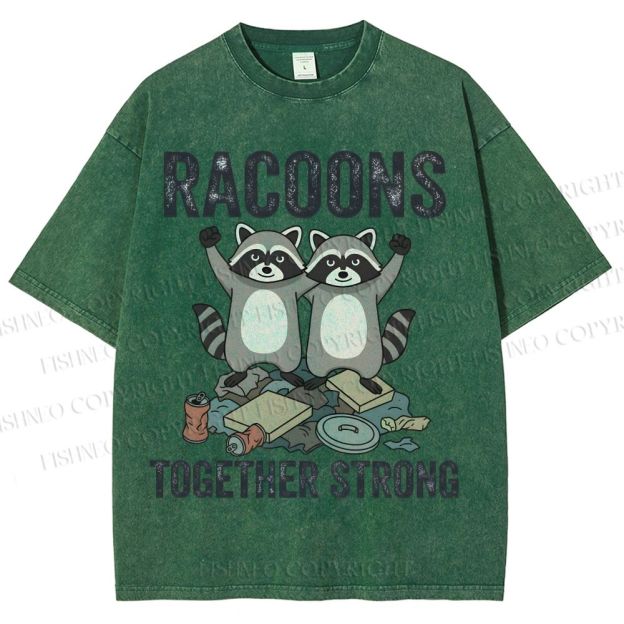 Unisex Raccoon Together Strong Printed Washed Tee