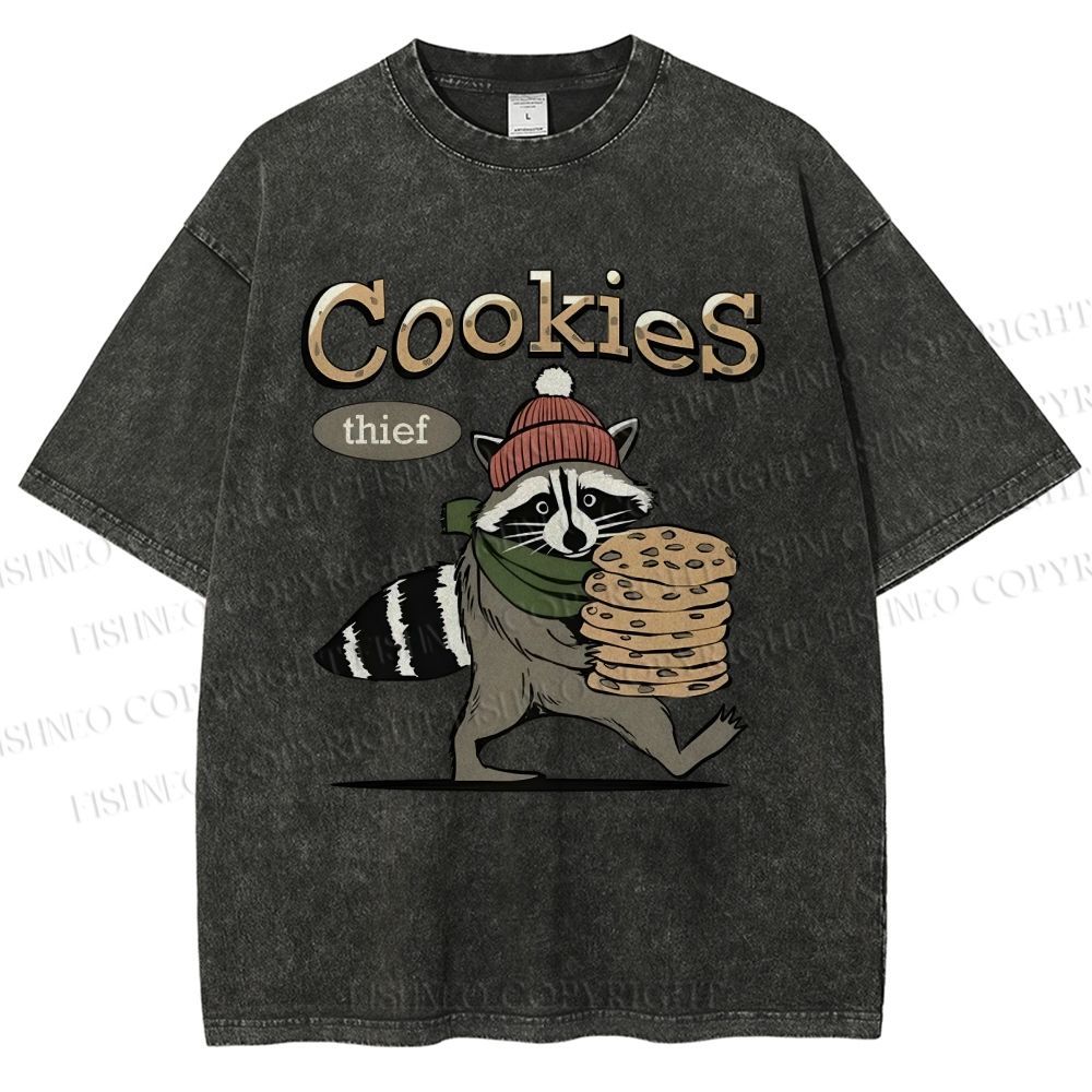 Unisex Cookies Raccoon Printed Washed Tee