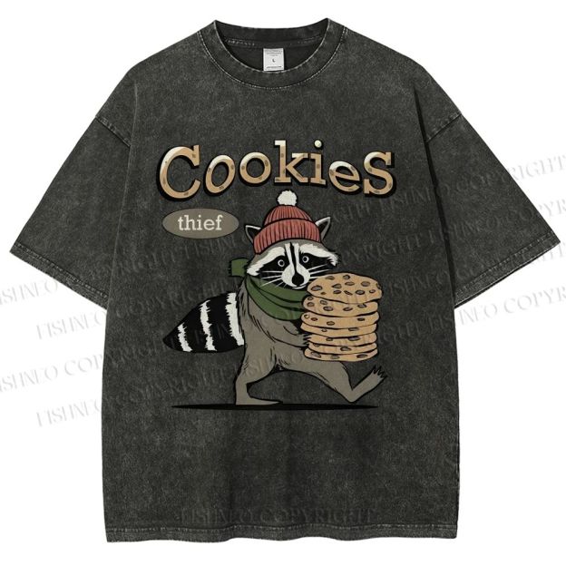 Unisex Cookies Raccoon Printed Washed Tee