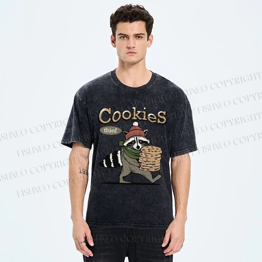 Unisex Cookies Raccoon Printed Washed Tee