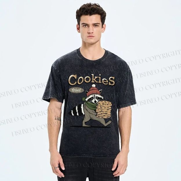 Unisex Cookies Raccoon Printed Washed Tee