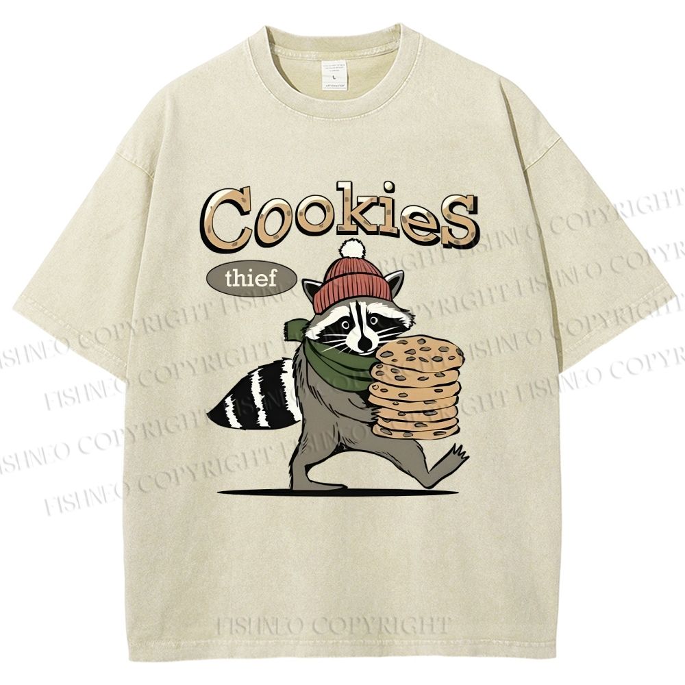 Unisex Cookies Raccoon Printed Washed Tee