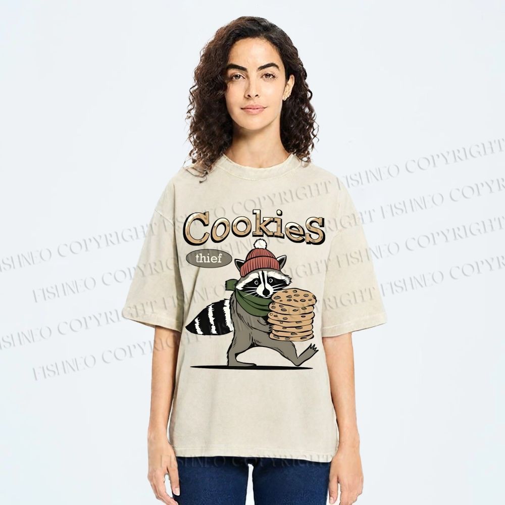 Unisex Cookies Raccoon Printed Washed Tee