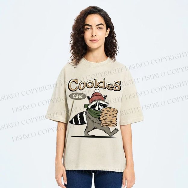 Unisex Cookies Raccoon Printed Washed Tee