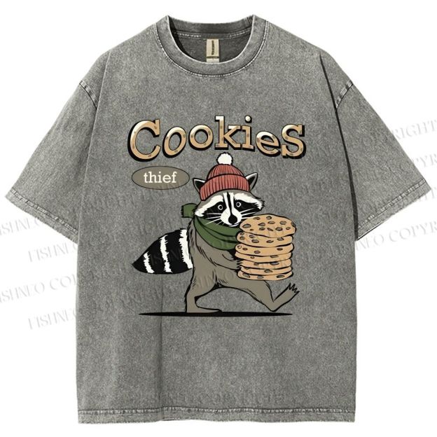 Unisex Cookies Raccoon Printed Washed Tee
