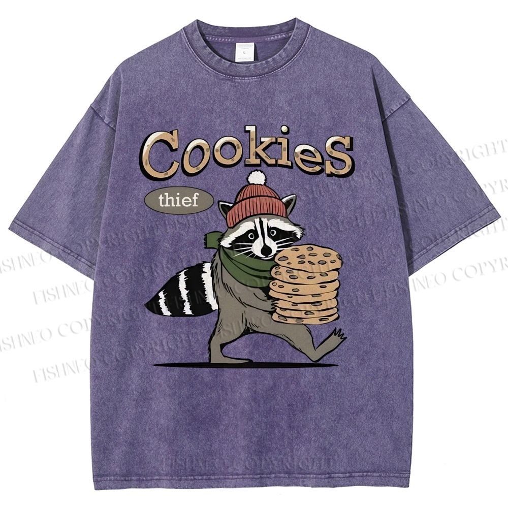 Unisex Cookies Raccoon Printed Washed Tee