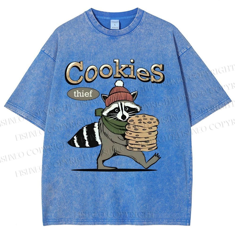 Unisex Cookies Raccoon Printed Washed Tee