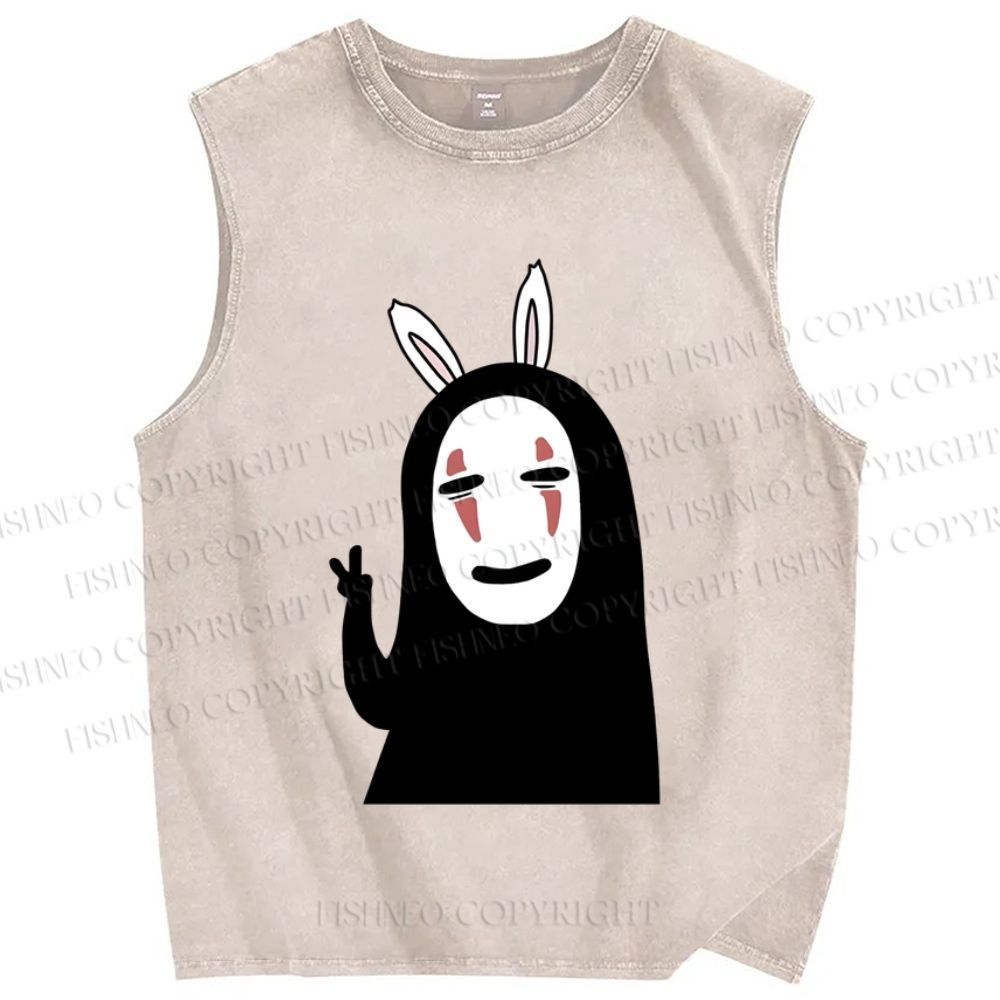 Unisex Faceless Printed Washed Tank Top