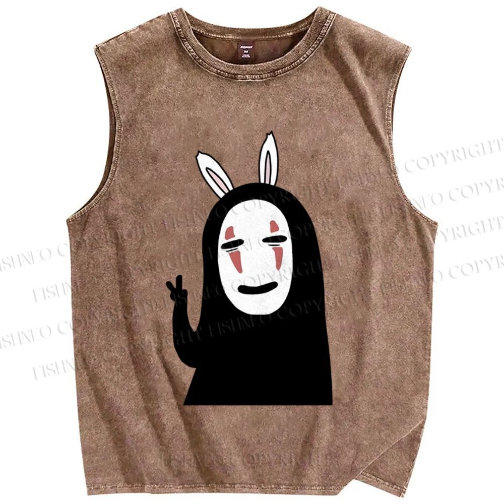 Unisex Faceless Printed Washed Tank Top