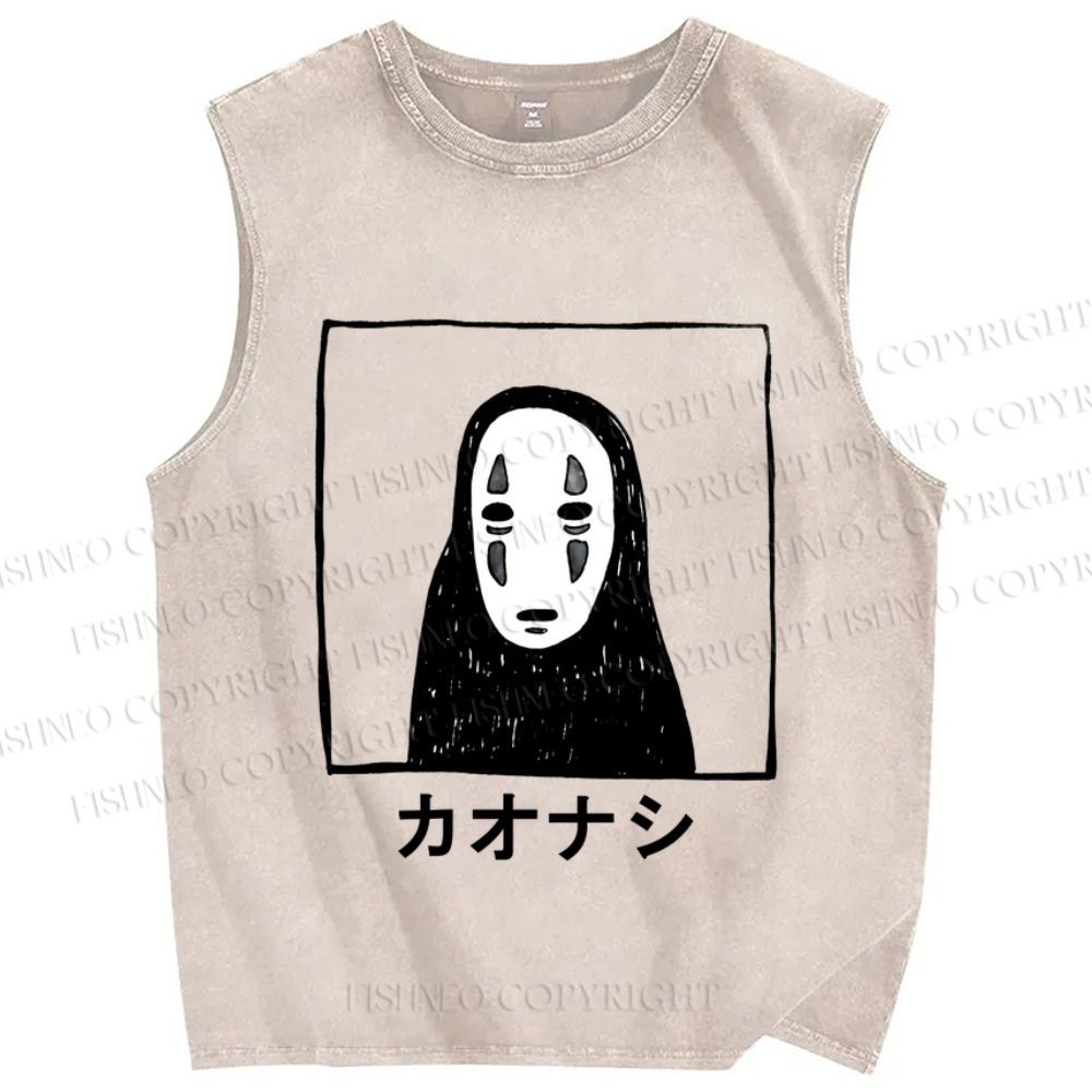 Unisex Faceless Printed Washed Tank Top