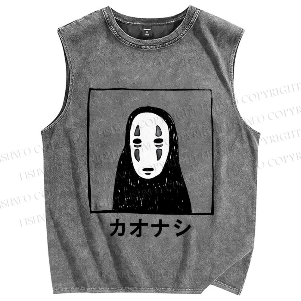 Unisex Faceless Printed Washed Tank Top