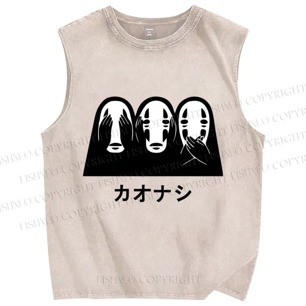 Unisex Faceless Man Printed Washed Tank Top