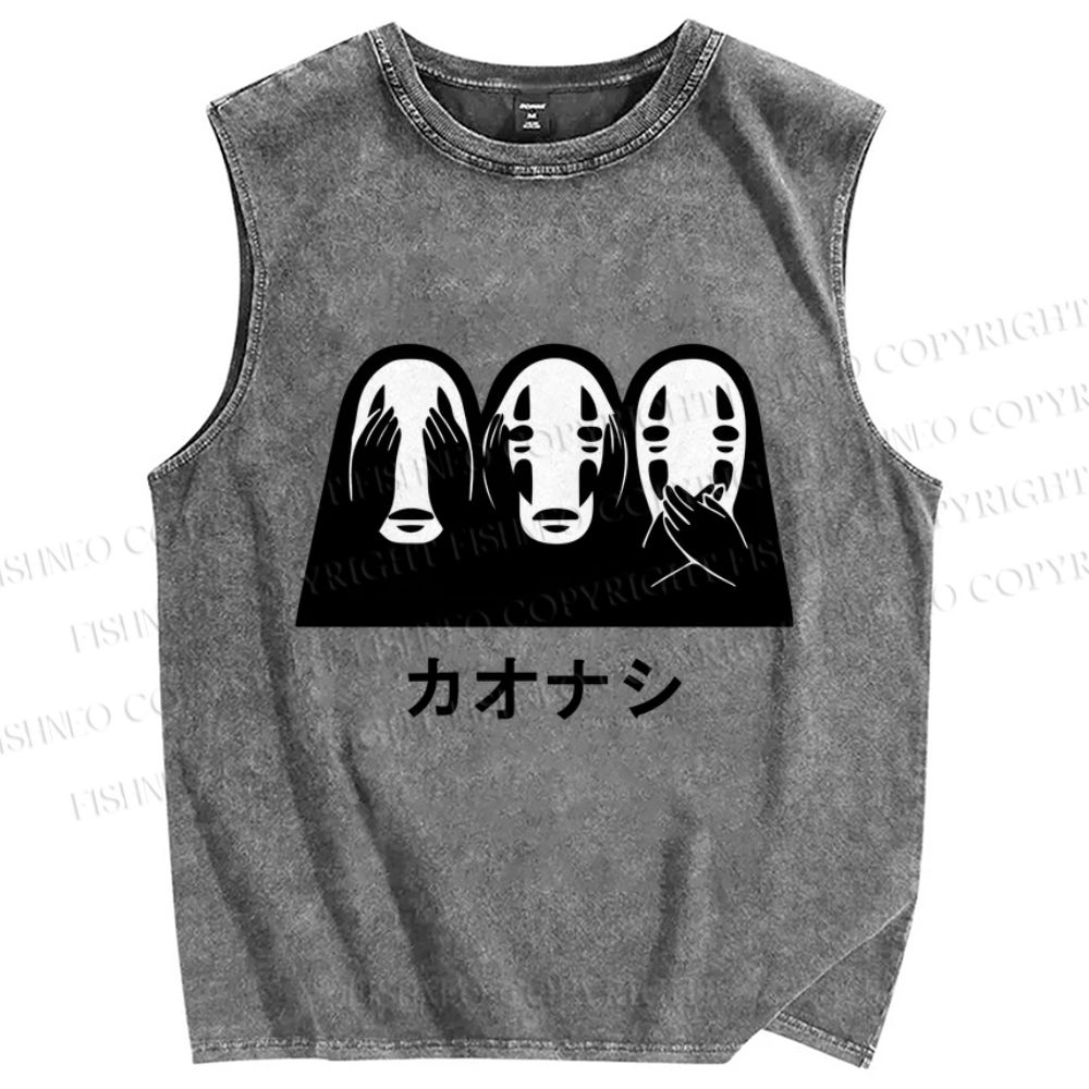 Unisex Faceless Man Printed Washed Tank Top