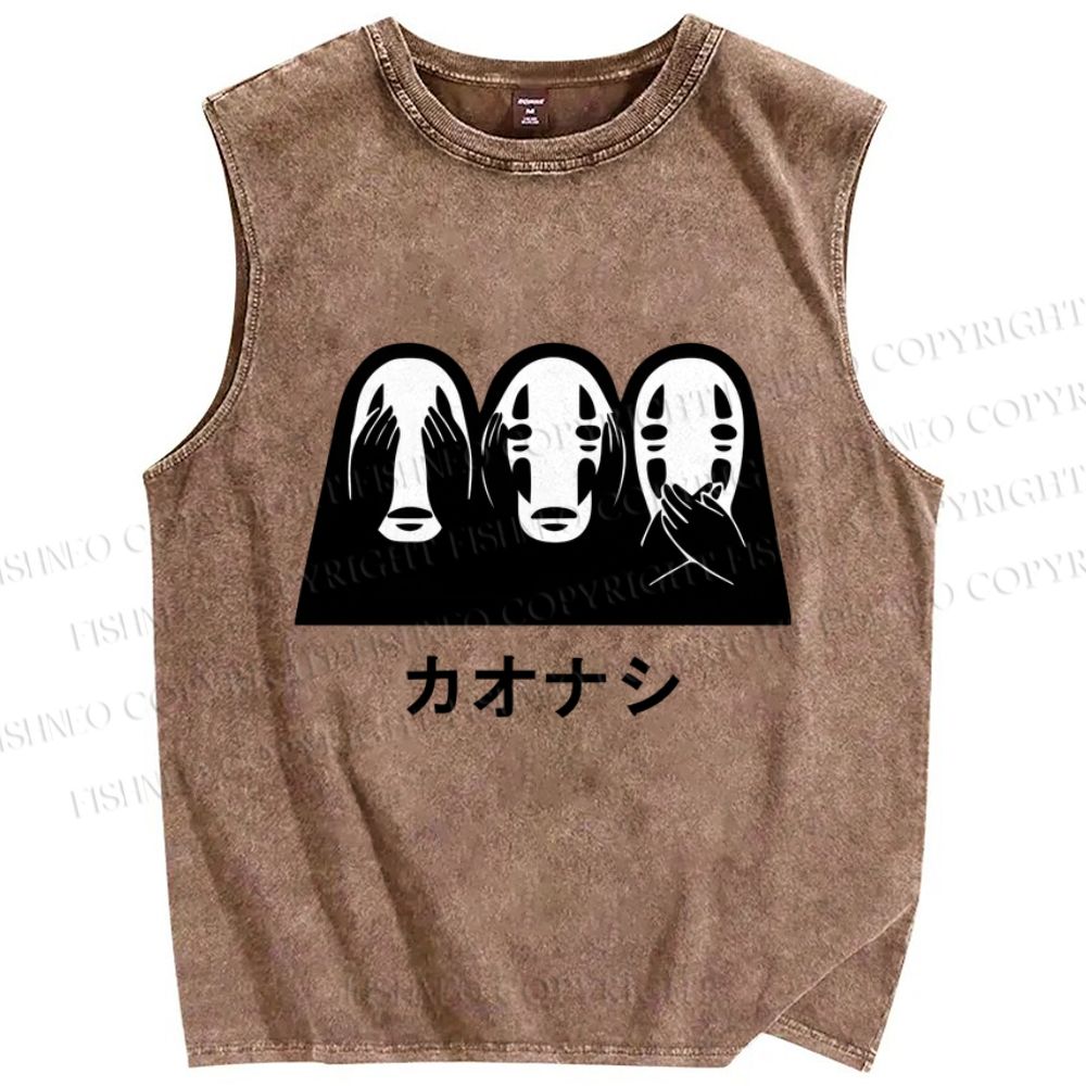Unisex Faceless Man Printed Washed Tank Top