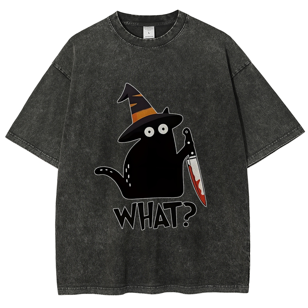 Halloween Back Cat Washed T-Shirt