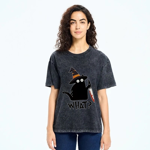 Halloween Back Cat Washed T-Shirt