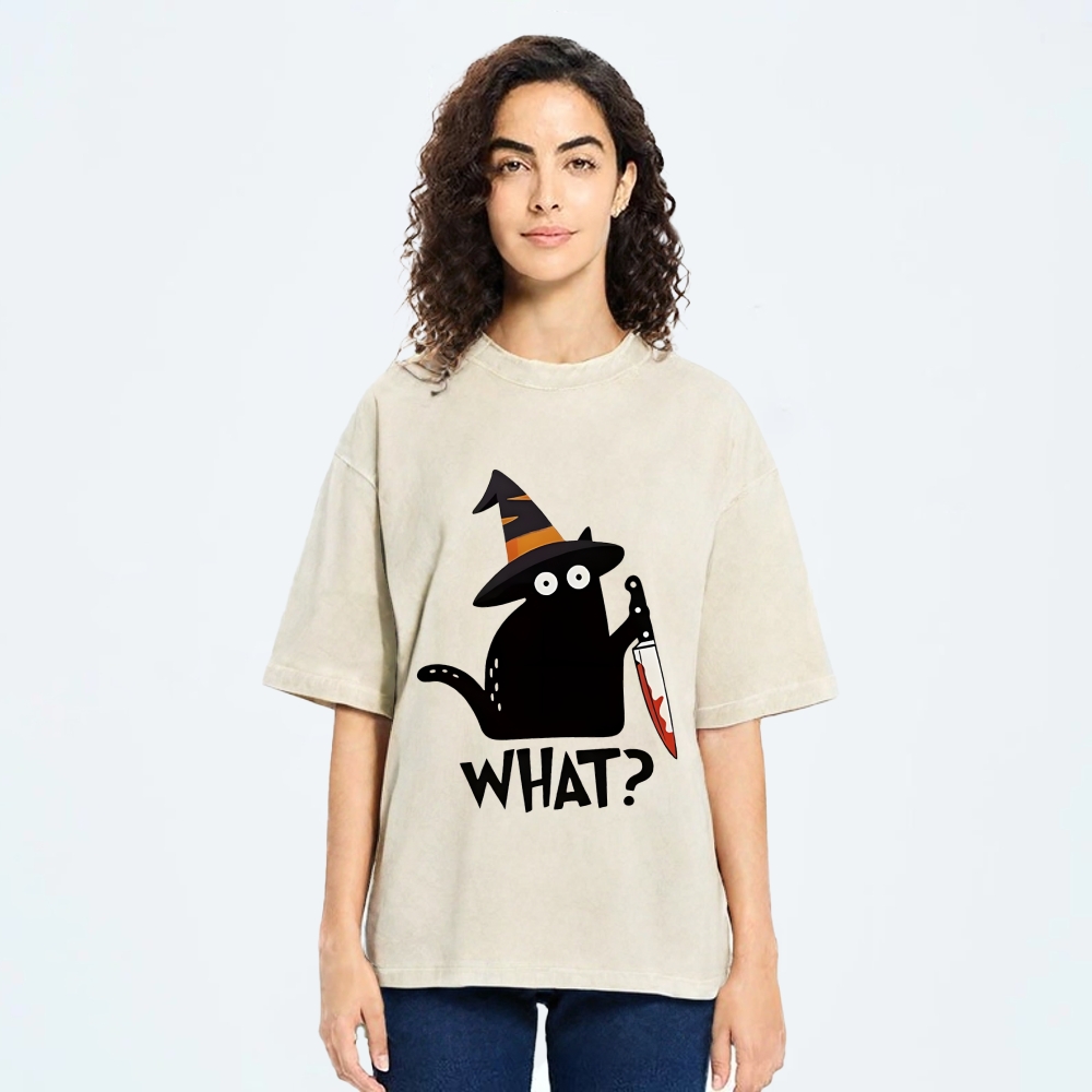 Halloween Back Cat Washed T-Shirt