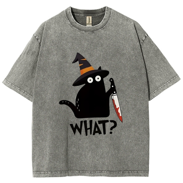 Halloween Back Cat Washed T-Shirt