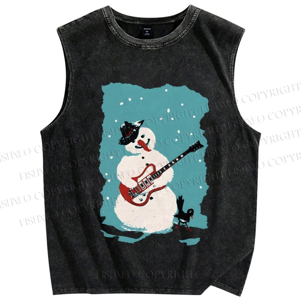 Unisex Rock Snowman Printed Washed Tank Top