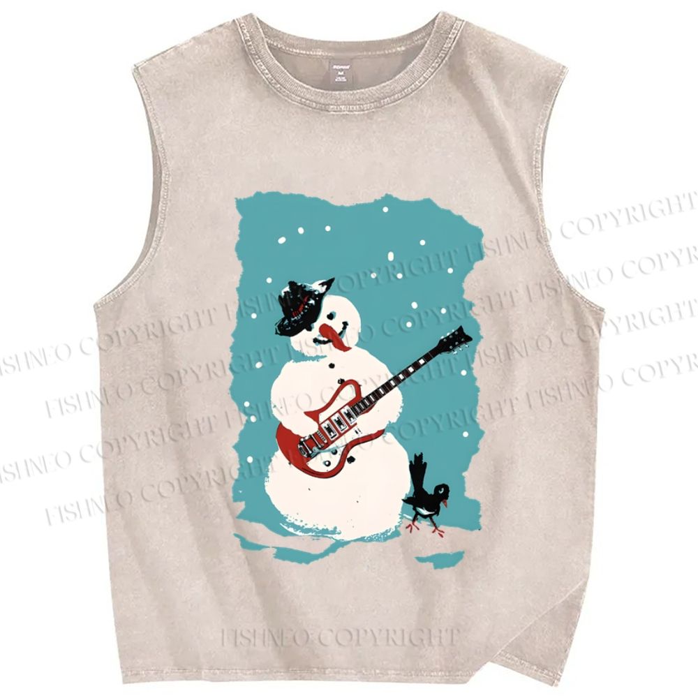 Unisex Rock Snowman Printed Washed Tank Top