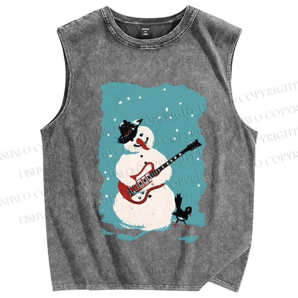 Unisex Rock Snowman Printed Washed Tank Top