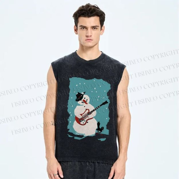 Unisex Rock Snowman Printed Washed Tank Top