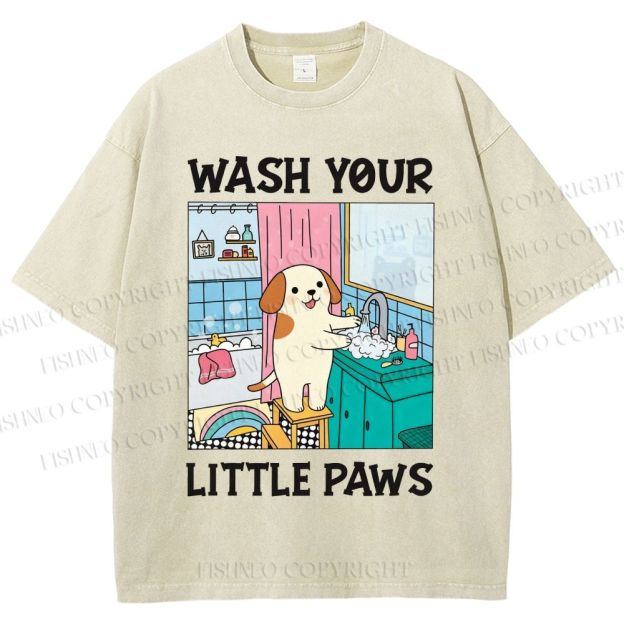 Unisex Wash Your Little Paws Dog Printed Washed Tee