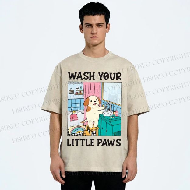 Unisex Wash Your Little Paws Dog Printed Washed Tee