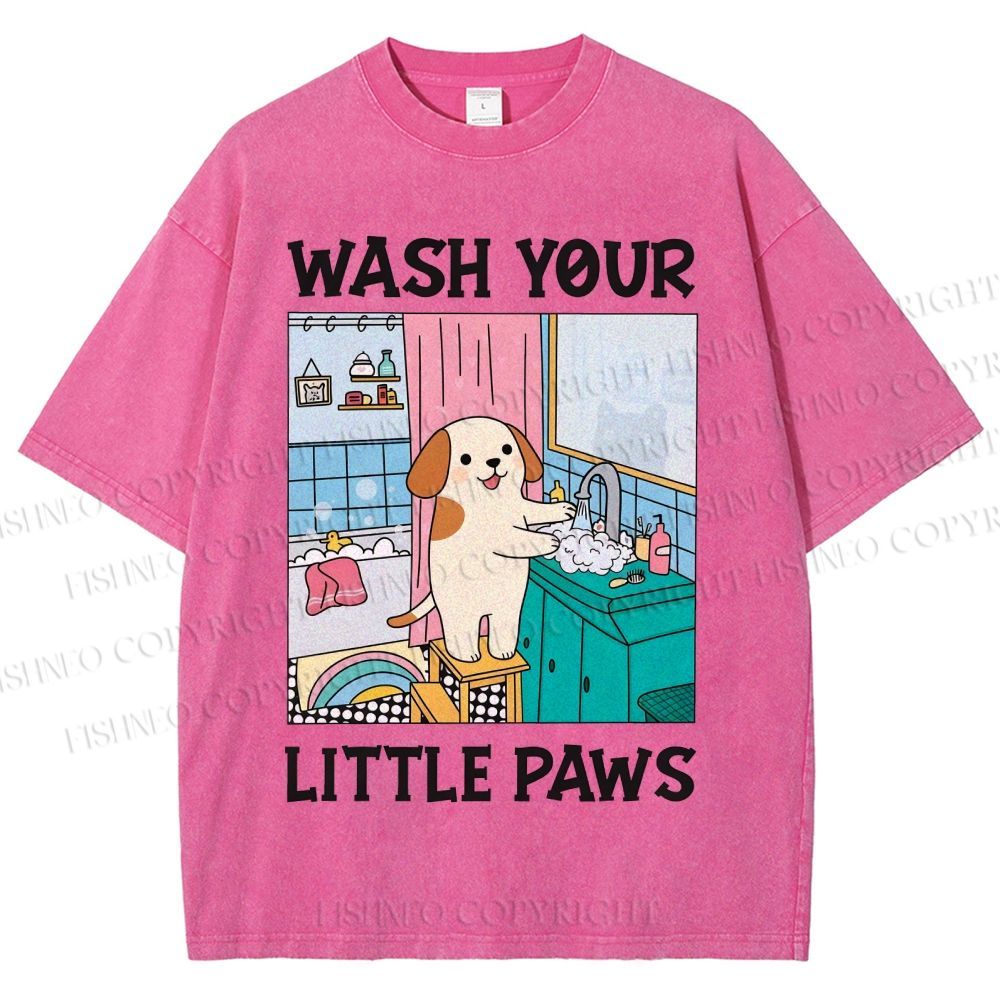 Unisex Wash Your Little Paws Dog Printed Washed Tee