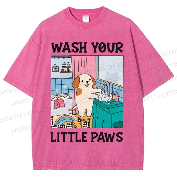 Unisex Wash Your Little Paws Dog Printed Washed Tee