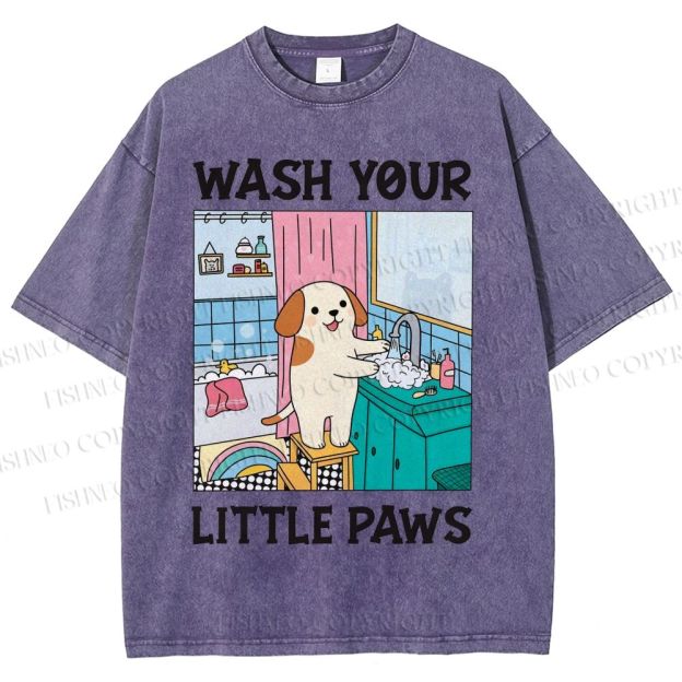 Unisex Wash Your Little Paws Dog Printed Washed Tee