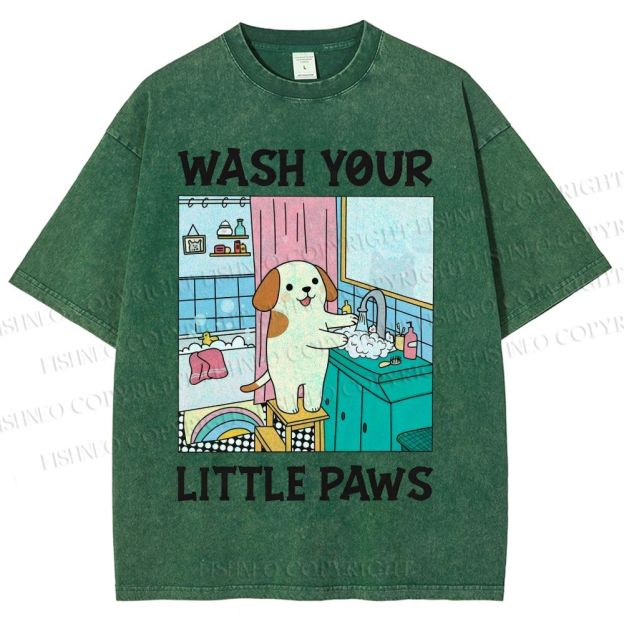 Unisex Wash Your Little Paws Dog Printed Washed Tee