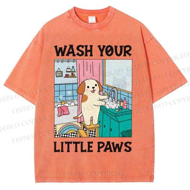Unisex Wash Your Little Paws Dog Printed Washed Tee