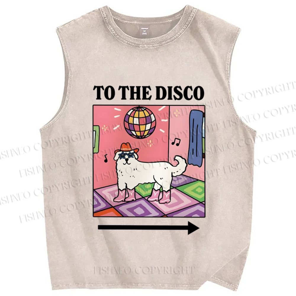 Unisex Dog To The Disco Printed Washed Tank Top