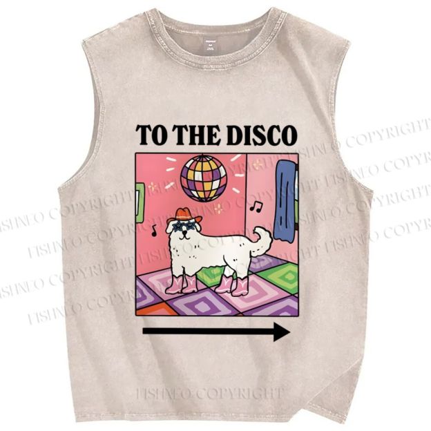 Unisex Dog To The Disco Printed Washed Tank Top