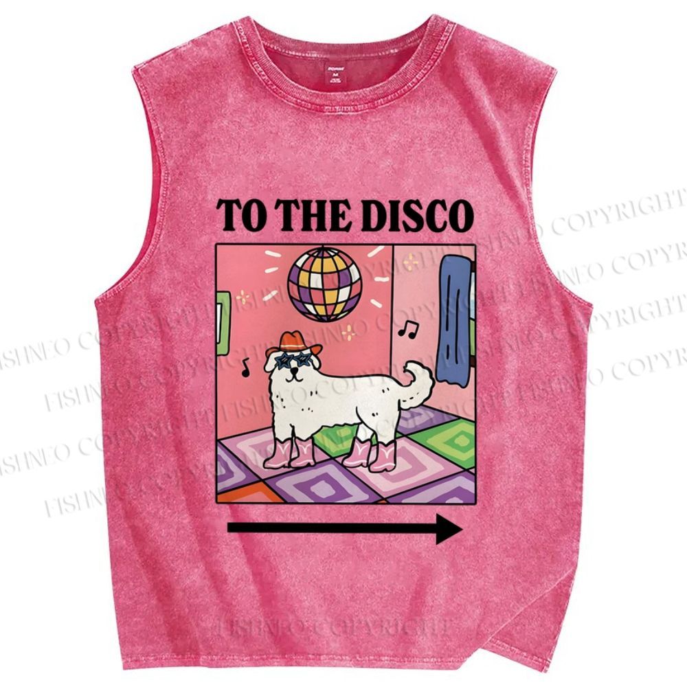 Unisex Dog To The Disco Printed Washed Tank Top