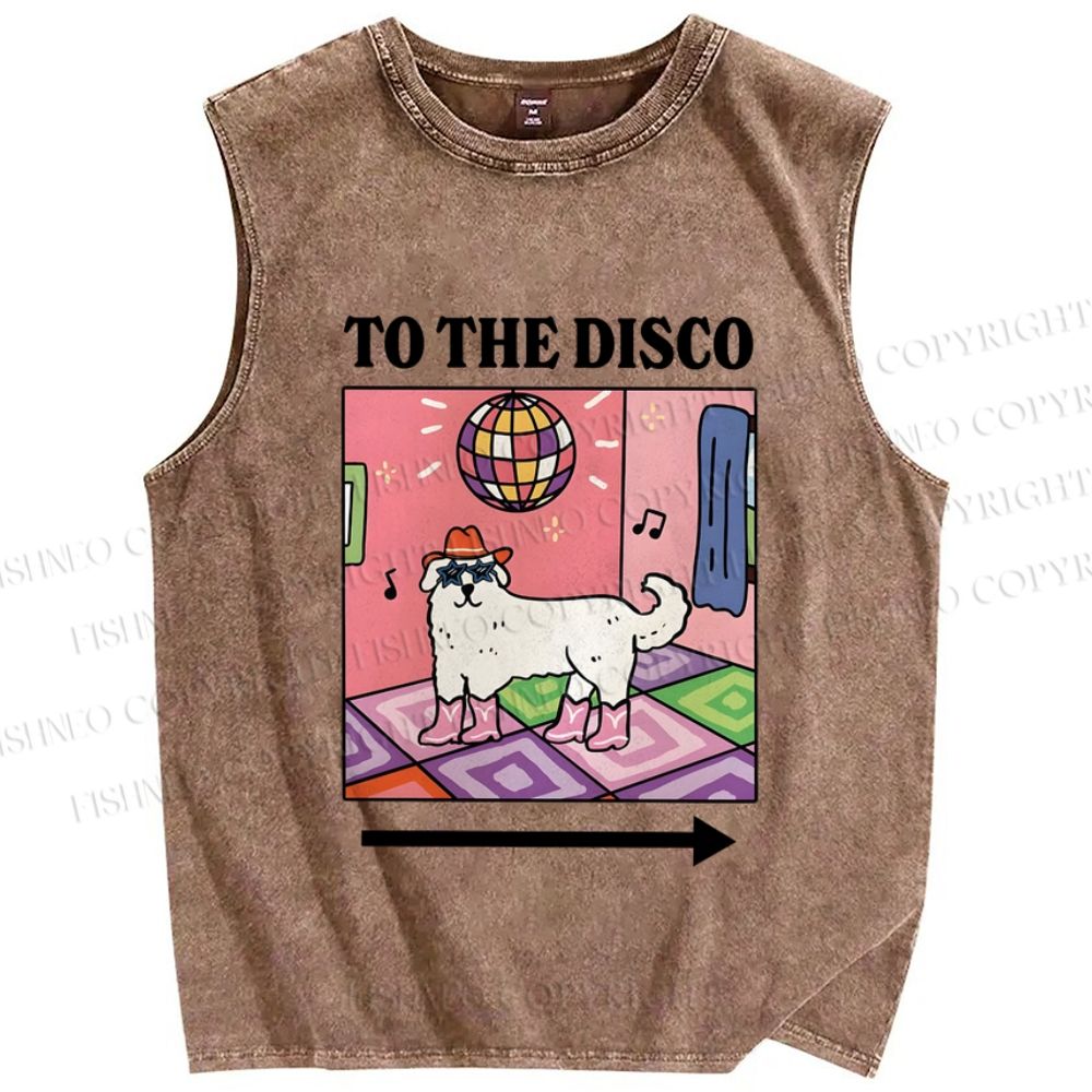 Unisex Dog To The Disco Printed Washed Tank Top