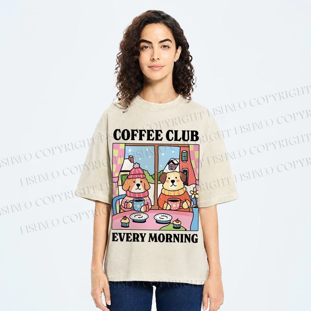 Unisex Coffee Club Every Morning Printed Washed Tee