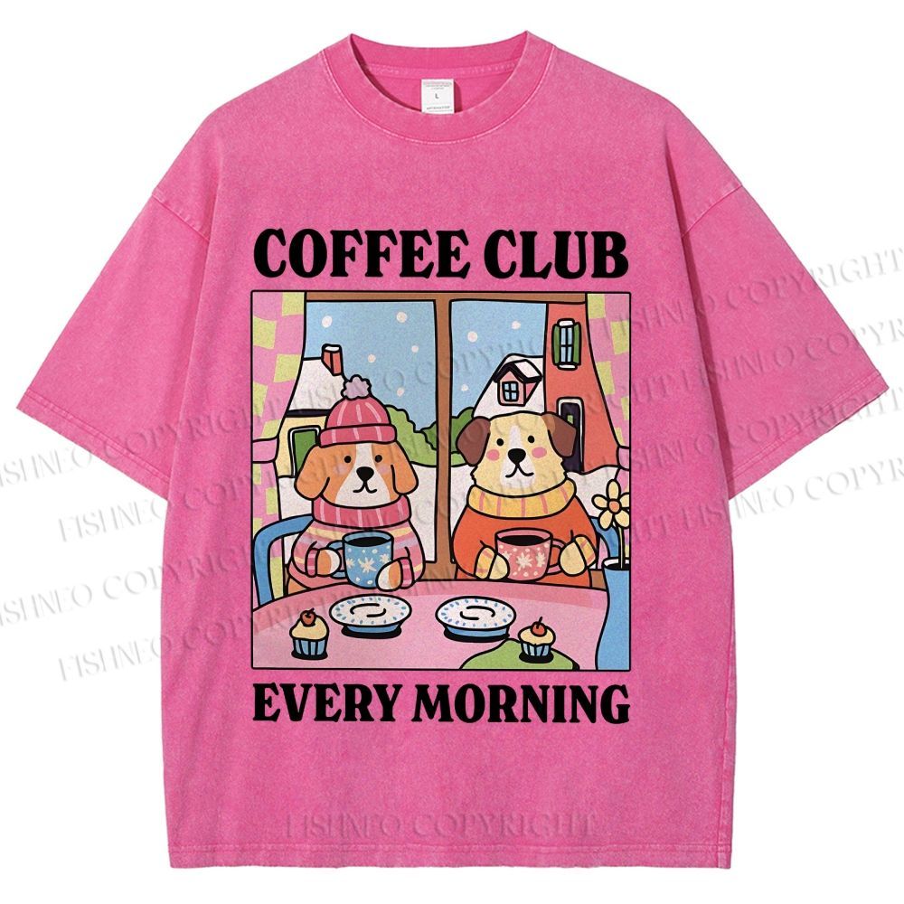 Unisex Coffee Club Every Morning Printed Washed Tee