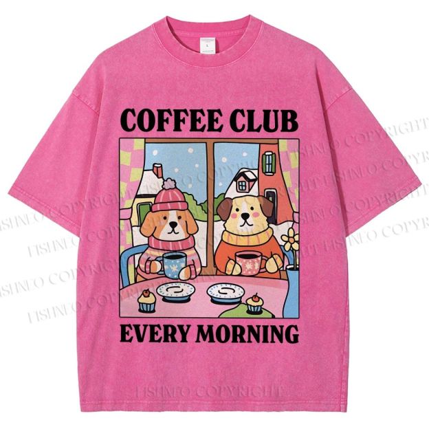 Unisex Coffee Club Every Morning Printed Washed Tee