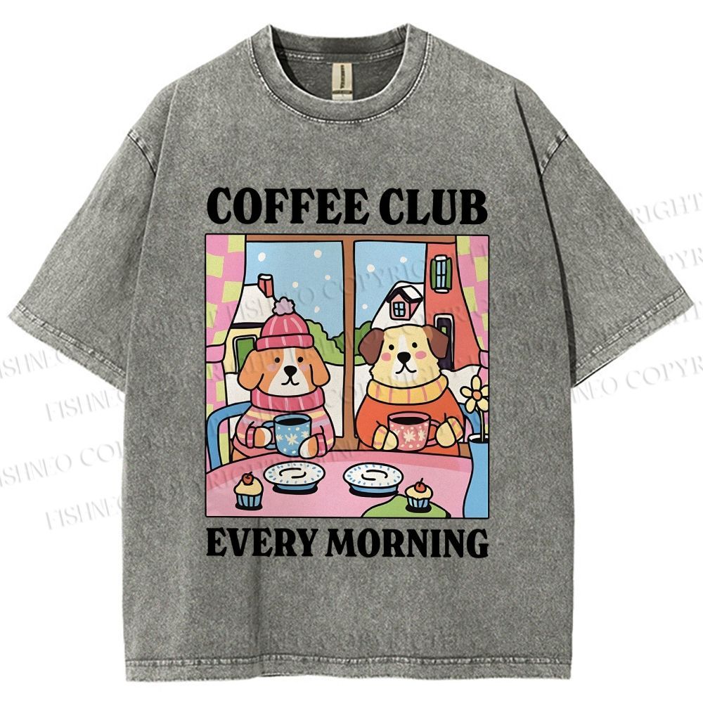 Unisex Coffee Club Every Morning Printed Washed Tee