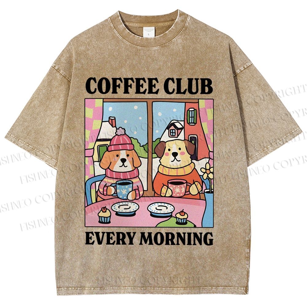 Unisex Coffee Club Every Morning Printed Washed Tee