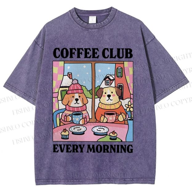 Unisex Coffee Club Every Morning Printed Washed Tee
