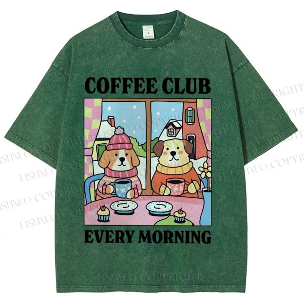 Unisex Coffee Club Every Morning Printed Washed Tee