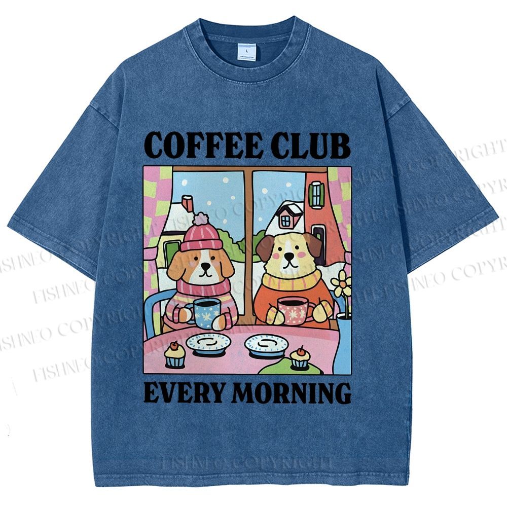 Unisex Coffee Club Every Morning Printed Washed Tee