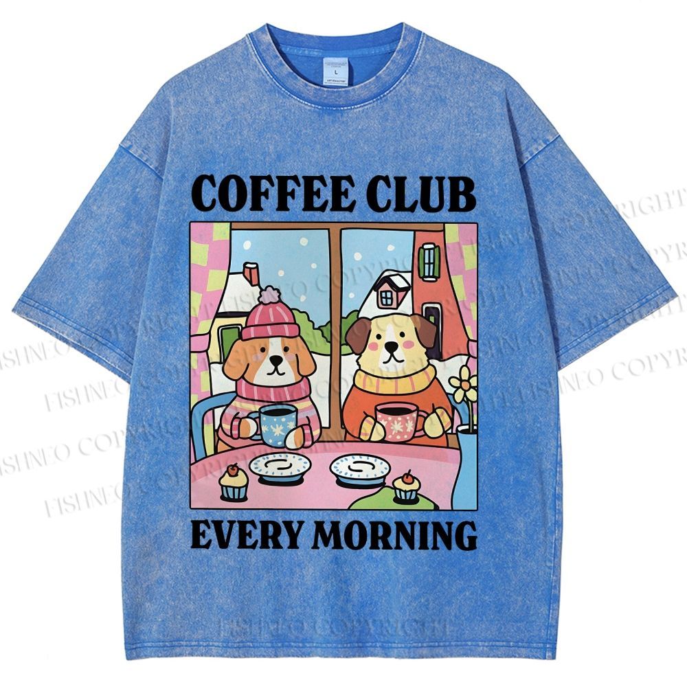 Unisex Coffee Club Every Morning Printed Washed Tee