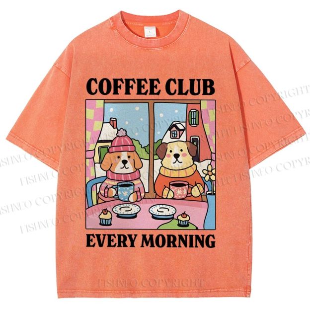 Unisex Coffee Club Every Morning Printed Washed Tee