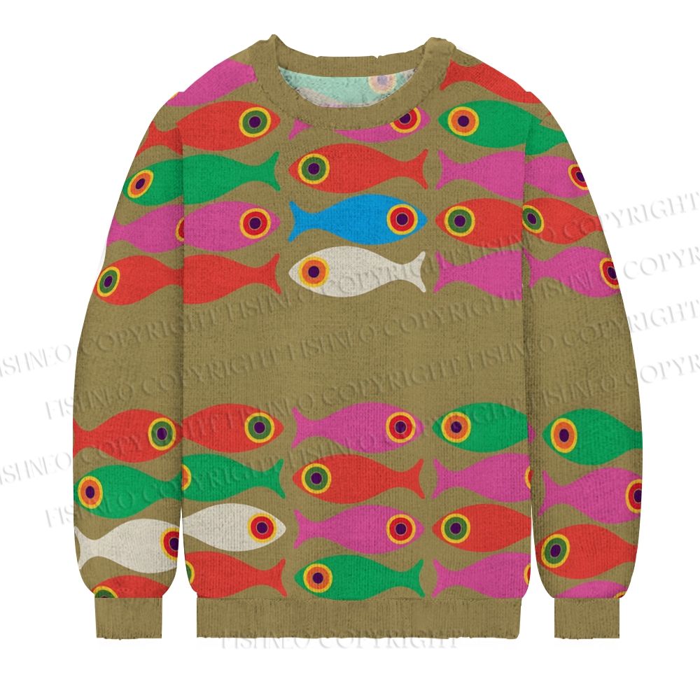 Colorful Geometric Fish Printed Casual Crew Neck Sweater