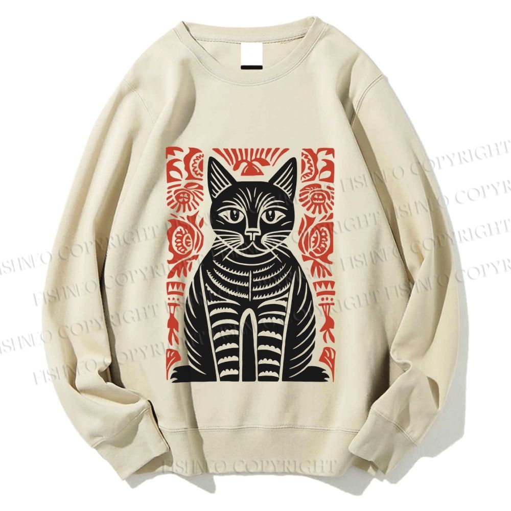 Unisex Vintage Cat Printed Sweatshirt