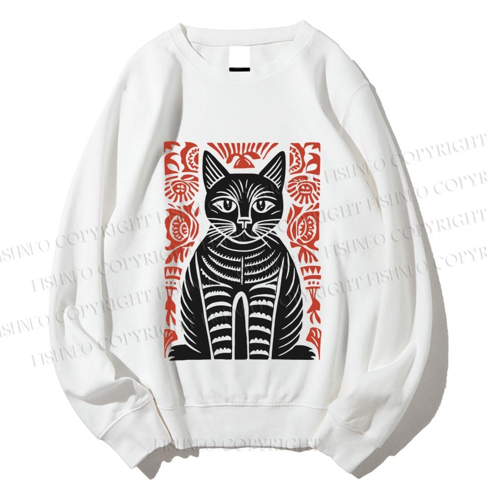 Unisex Vintage Cat Printed Sweatshirt